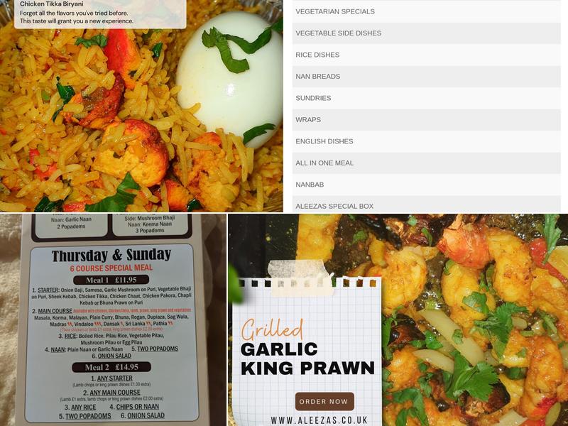 Aleeza's Finest Indian Cusine Menu