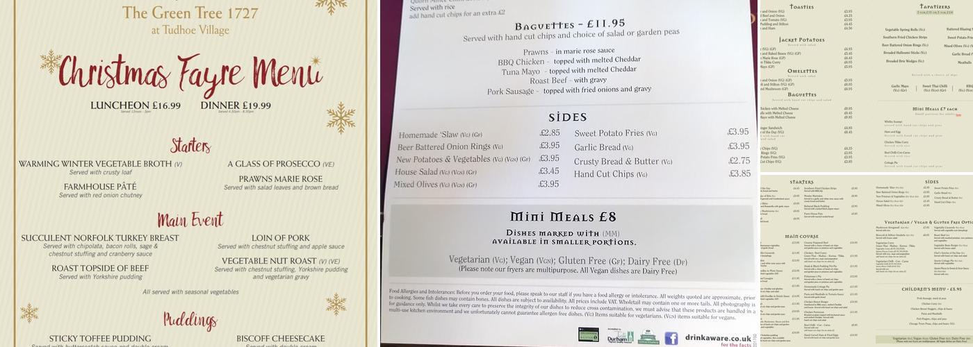 The Green Tree 1727 Menu