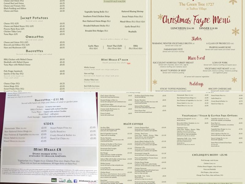 The Green Tree 1727 Menu
