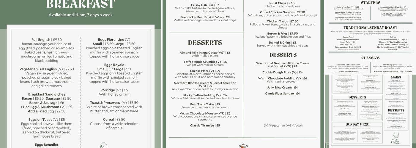 The Seaton Lane Inn Menu