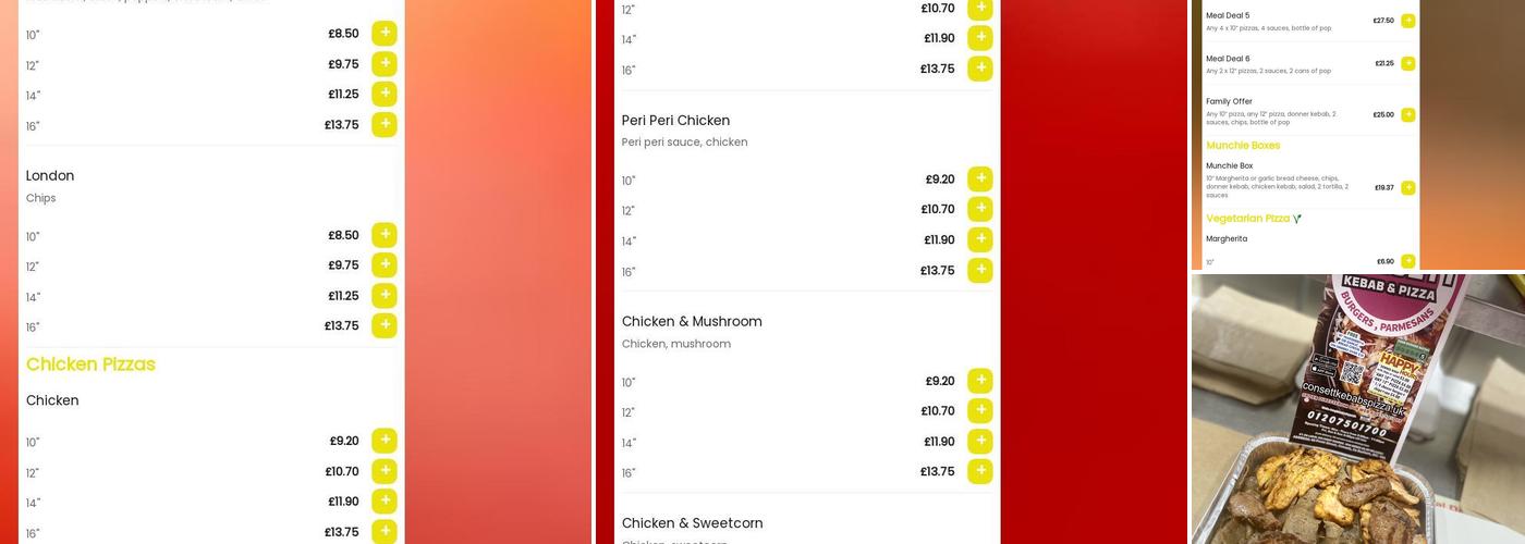 Consett Kebab & Pizza Menu