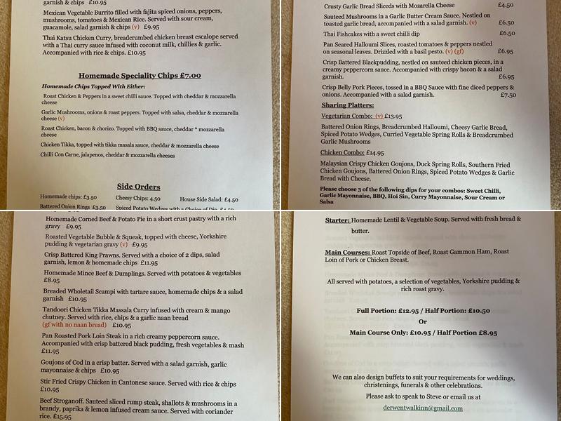 Derwent Walk Inn Menu