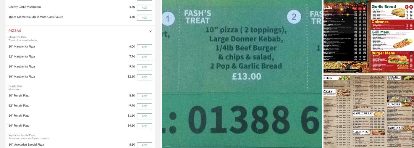 Valentinos Bishop Auckland Menu