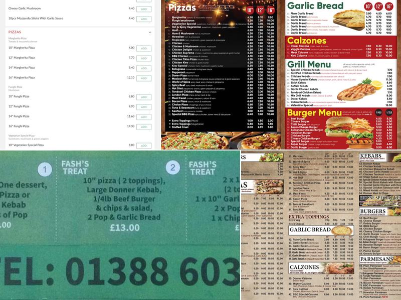 Valentinos Bishop Auckland Menu