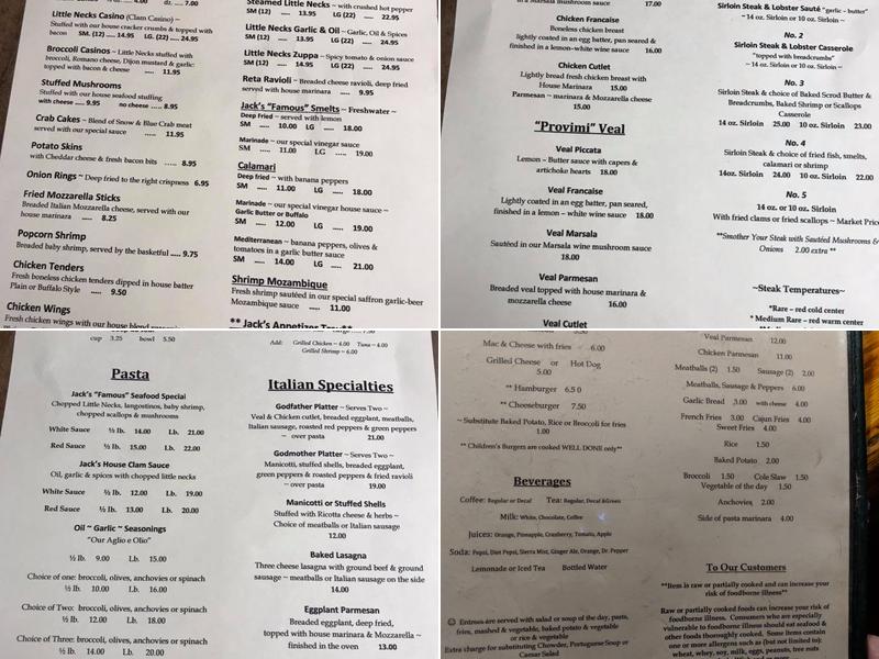 Jack's family restaurant Menu