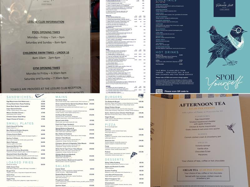 Redworth Hall Hotel Menu