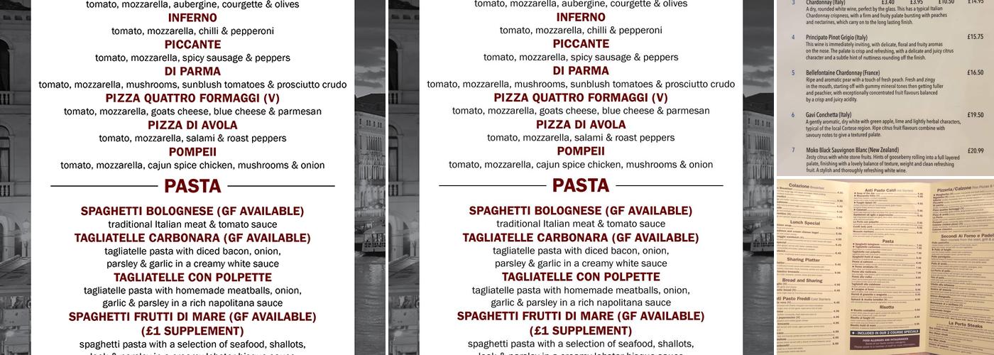 La Porto Italiano Billingham Menu