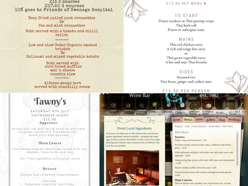 Tawnys Wine Bar Menu