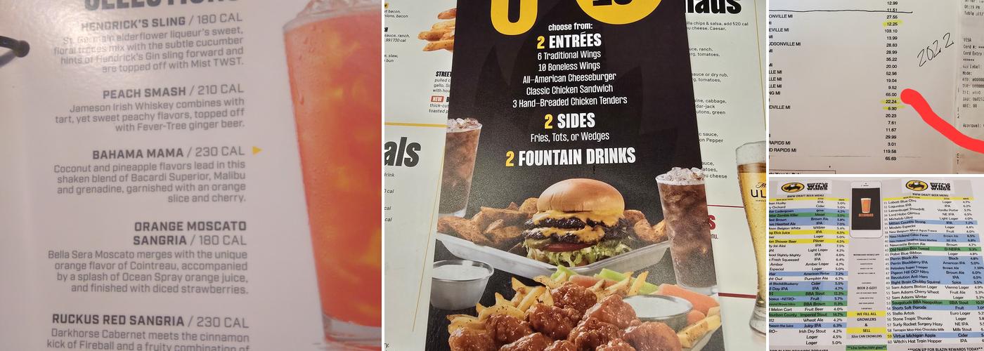 Buffalo Wild Wings Menu