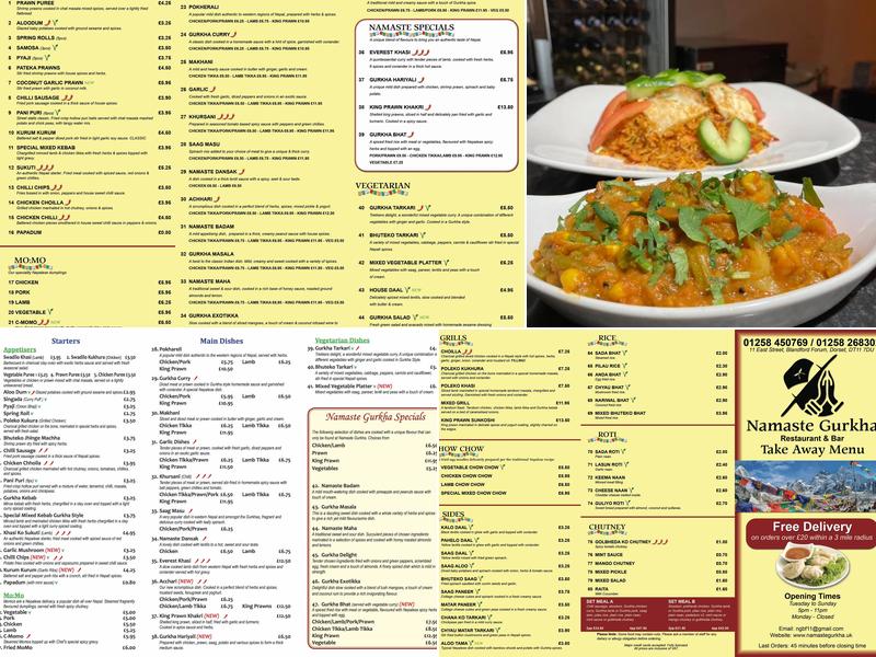 Namaste Gurkha (Blandford Forum) Menu