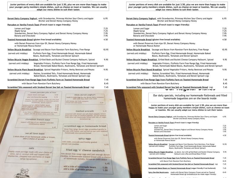 Yellow Bicycle Cafe and Deli Menu