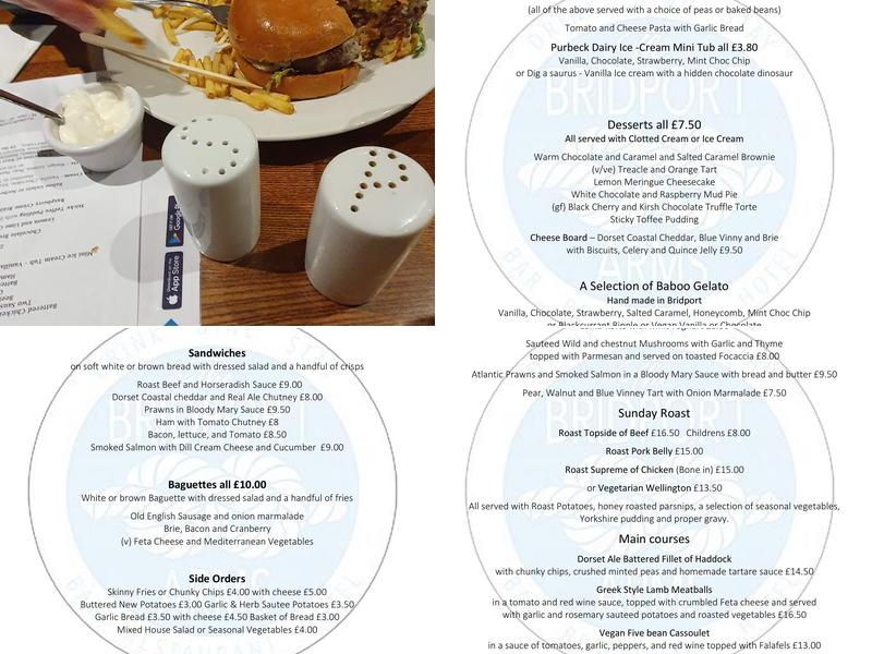 Bridport Arms Hotel Menu