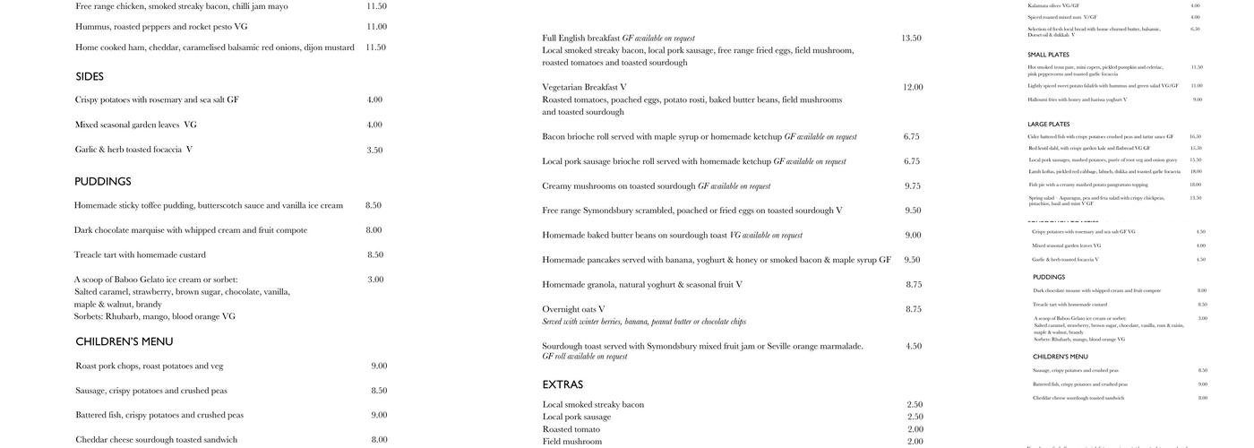 Symondsbury Kitchen Menu