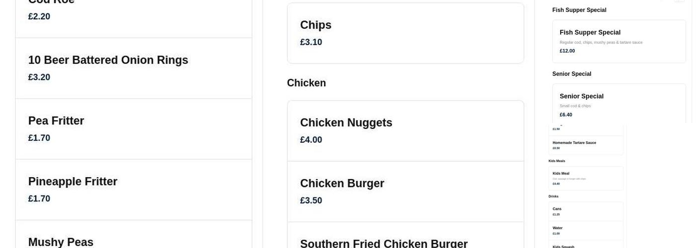 Ferndown Fish & Chips Menu