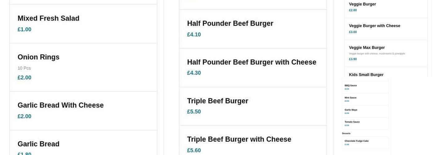 Fellas Takeaway Menu