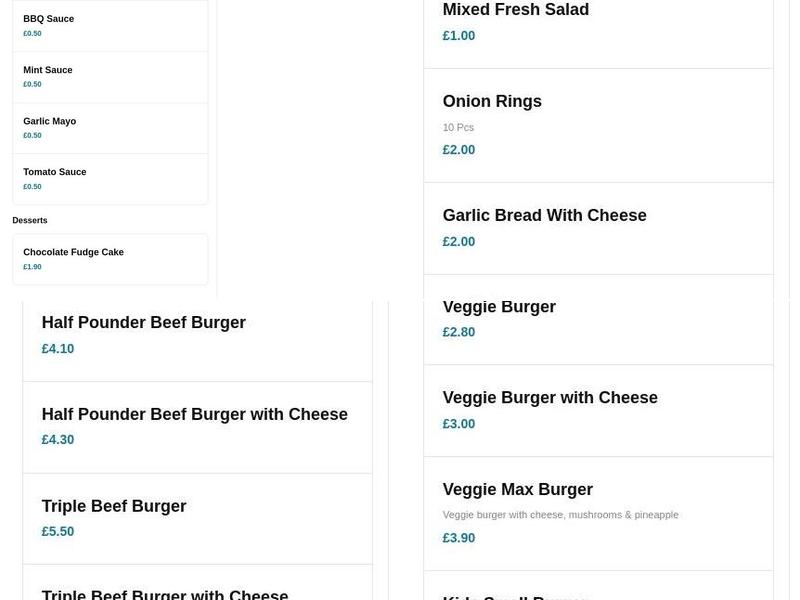 Fellas Takeaway Menu