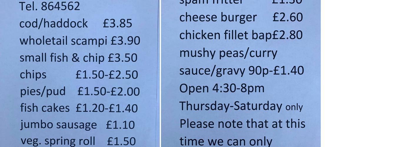 Glossop Fish Bar Menu