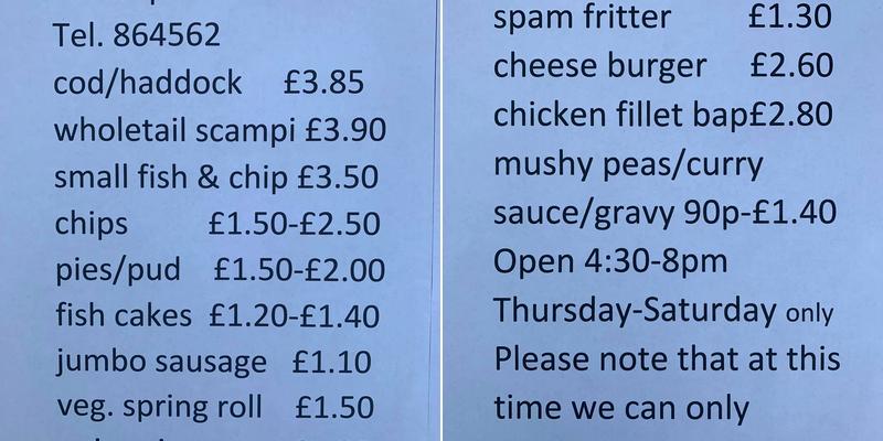Glossop Fish Bar Menu