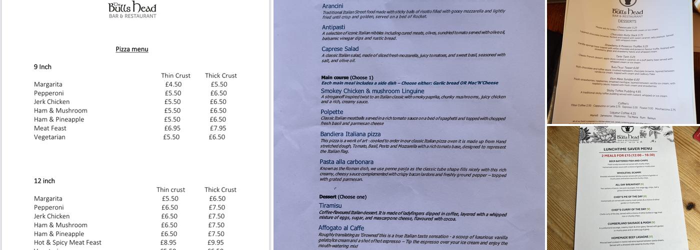 The Bulls Head Denby Menu