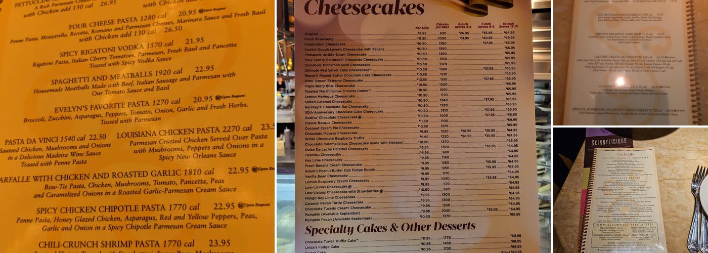 The Cheesecake Factory Menu