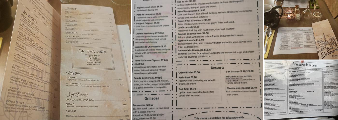 La Brasserie De La Cour Menu