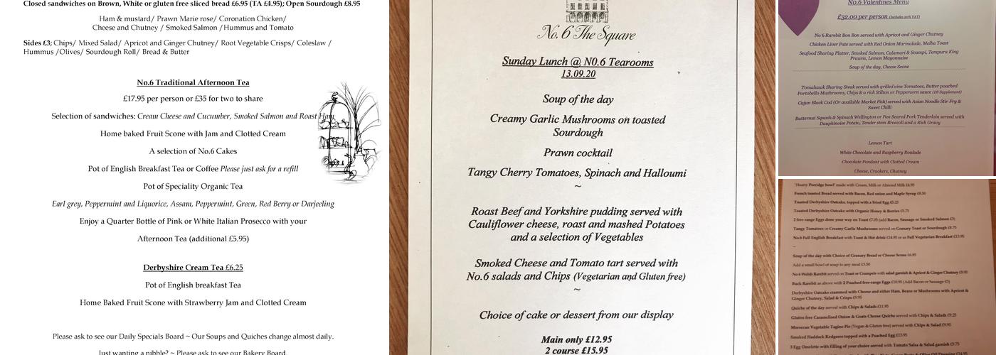 No.6 The Square Tearooms & Accommodation Menu