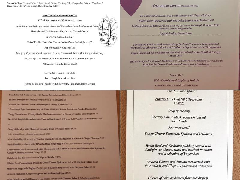 No.6 The Square Tearooms & Accommodation Menu