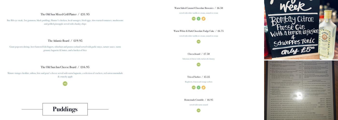 The Old Sun Inn Menu