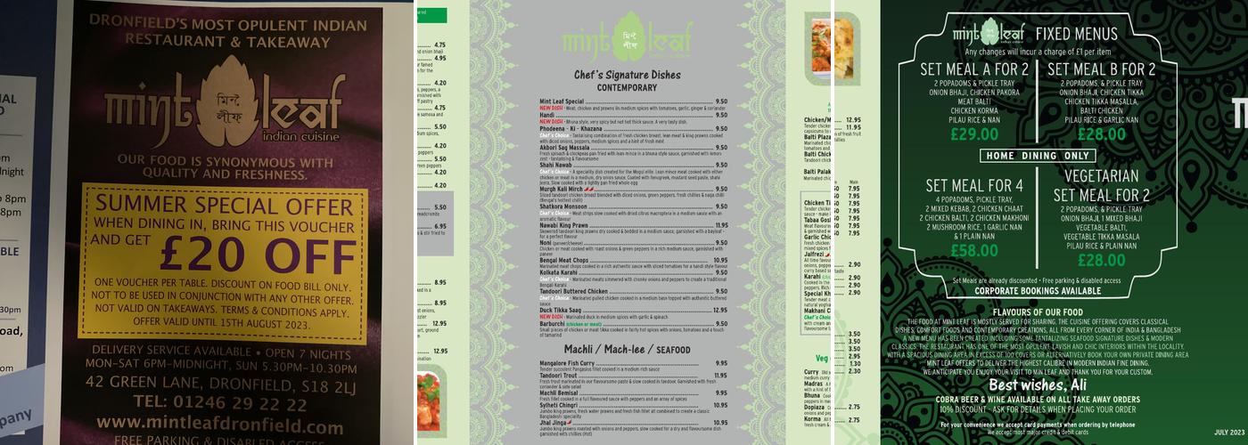 Mint Leaf Restaurant Dronfield Menu