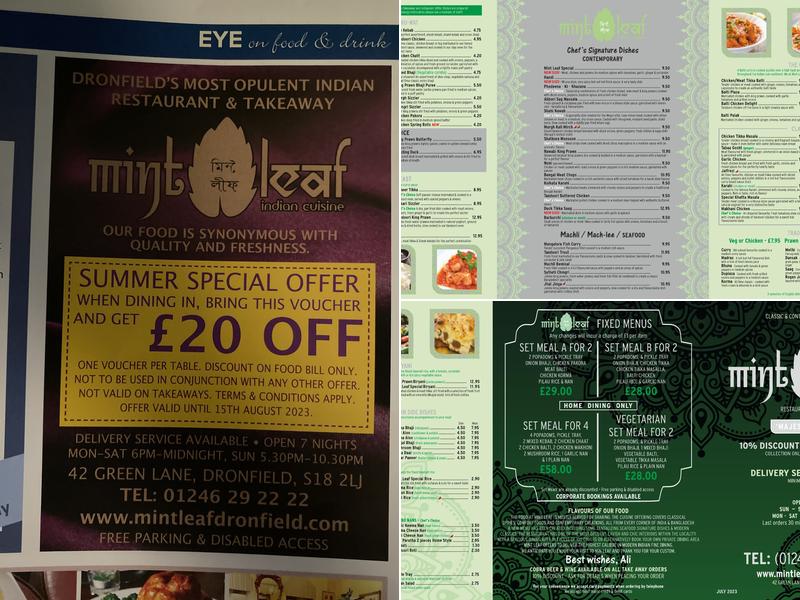 Mint Leaf Restaurant Dronfield Menu