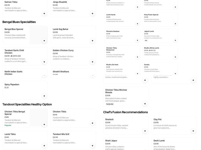 Bengal Blues Menu