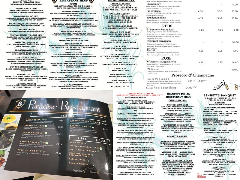 Bennetts Hotel, Restaurant and Bar Menu