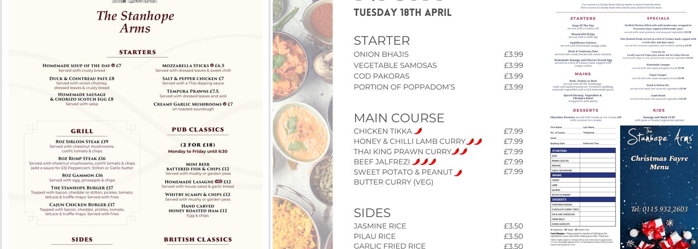 The Stanhope Arms Menu