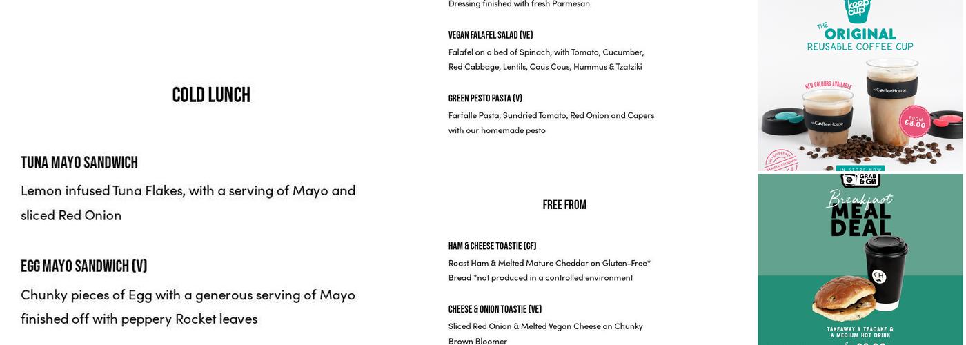 The Coffee House Lymm Menu