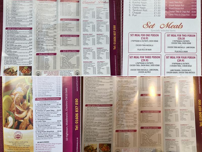 Balti Spice Take Away Menu