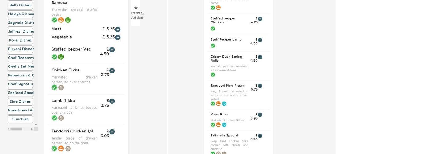 Britannia Spice Menu