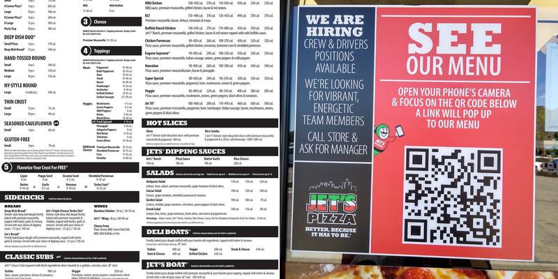 Jet's Pizza Menu