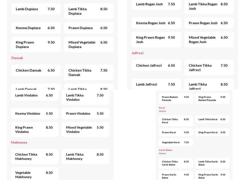 Ganges Express Limited Menu