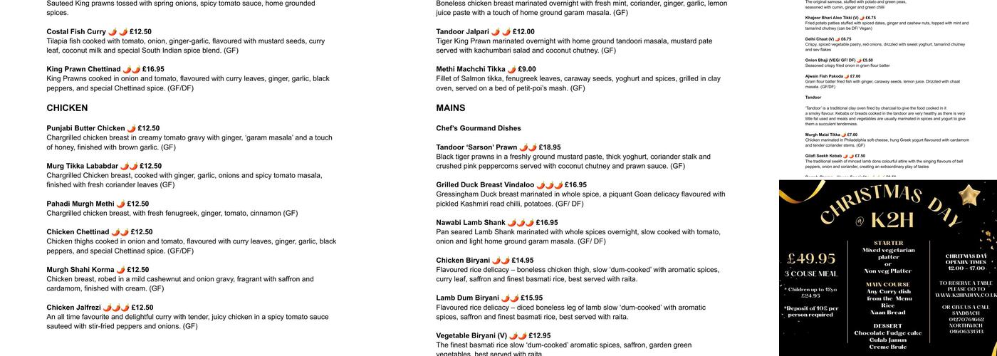 K2H Sandbach Menu