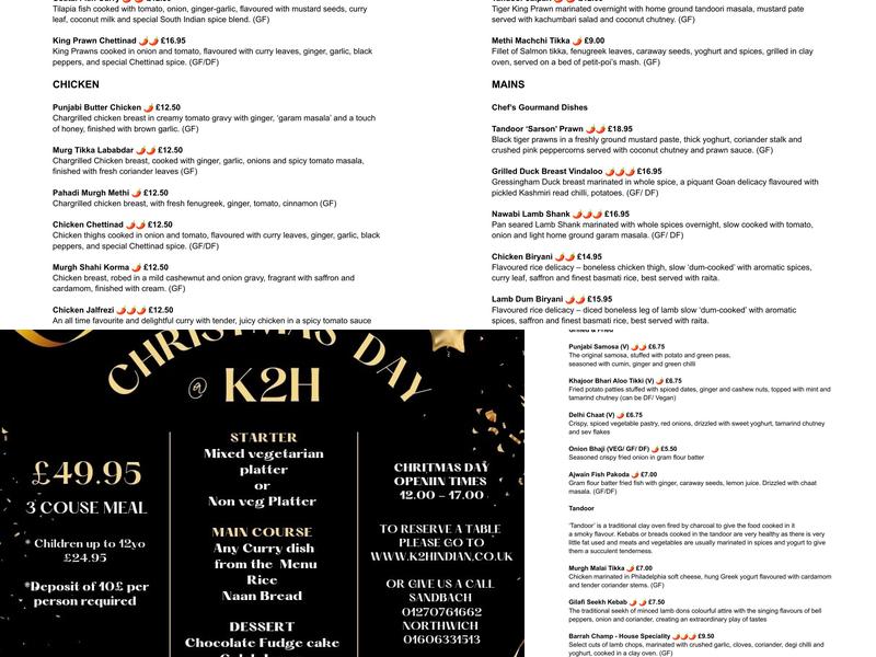 K2H Sandbach Menu