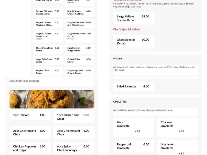 Valleys Fast Food Menu