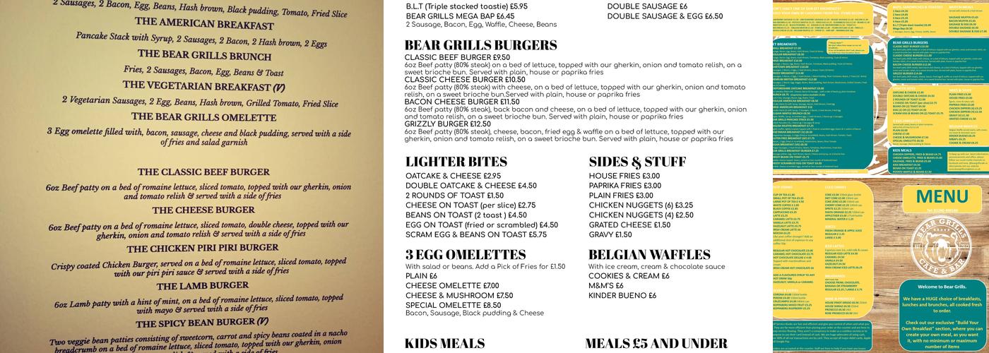 Bear Grills Cafe Menu