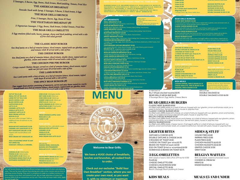 Bear Grills Cafe Menu