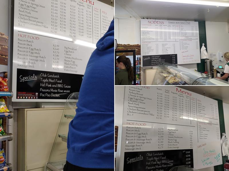 Nodens Sandwich Shop Menu