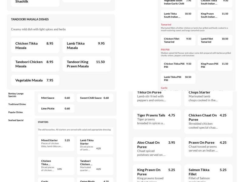 Bombay Lounge | Indian Restaurant & Takeaway In Winsford, UK Menu