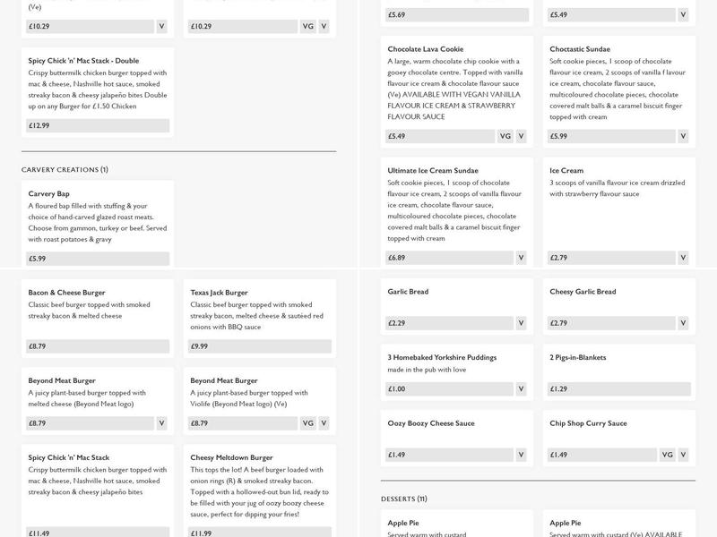 Barlow Croft, Greene King Pub & Carvery Menu