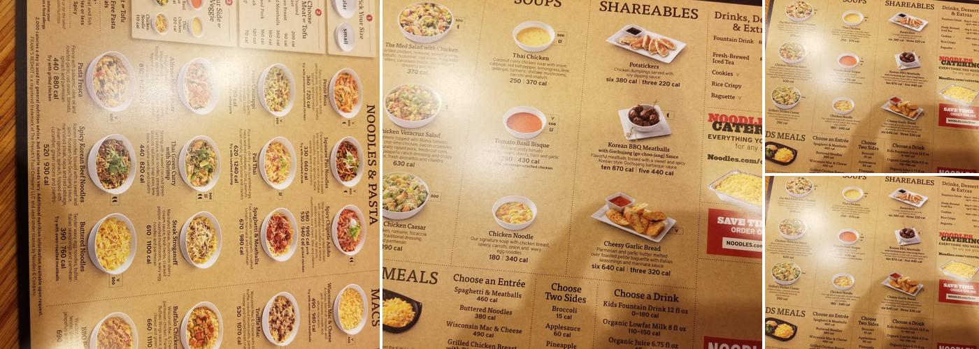 Noodles and Company Menu