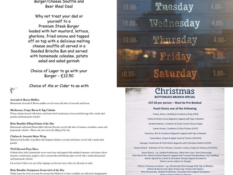 Betty Bumbles Vintage Tea Rooms Menu