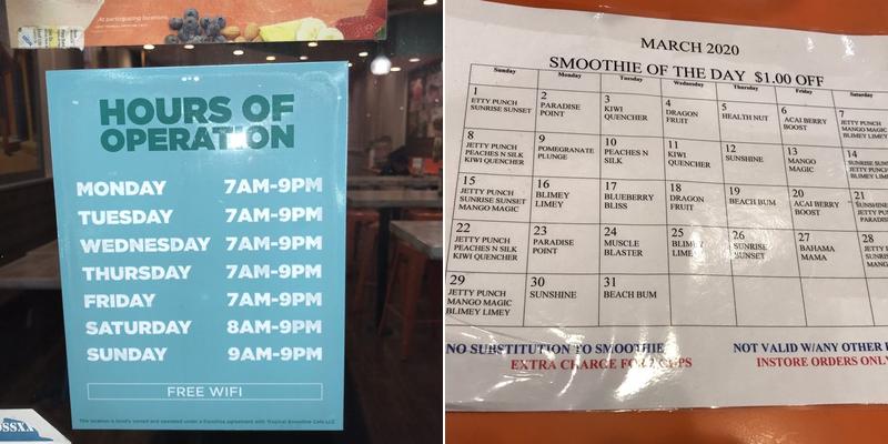 Tropical Smoothie Cafe Menu