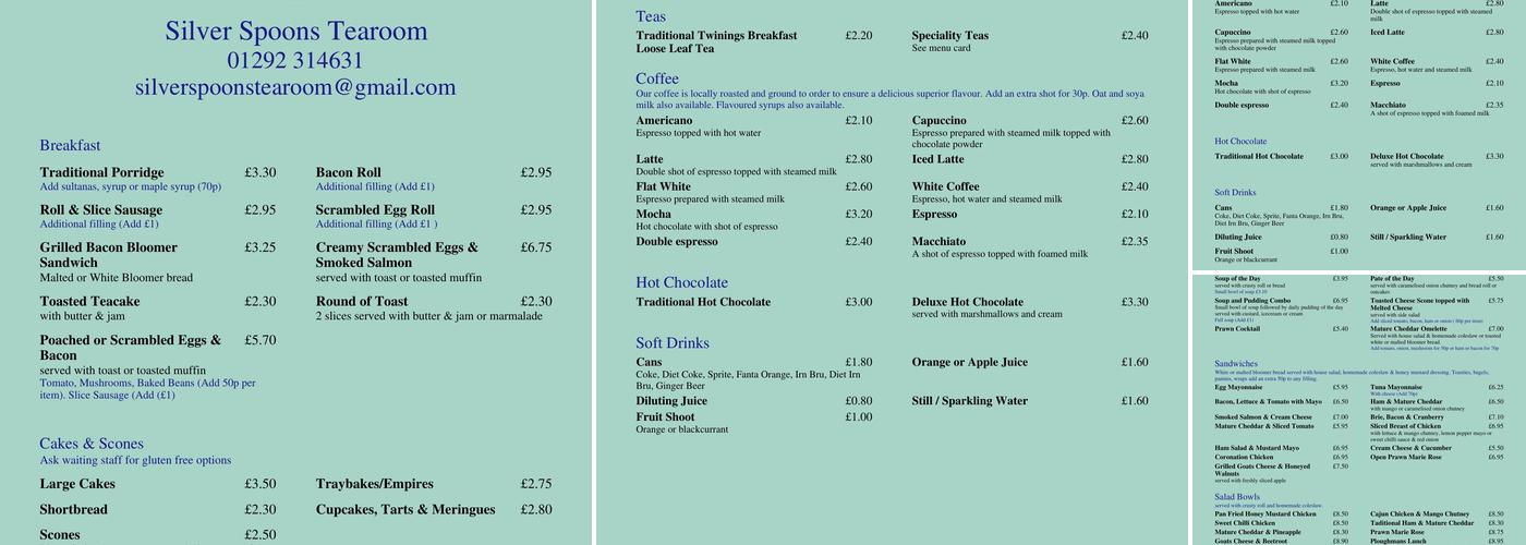 Silver Spoons Tearoom Menu